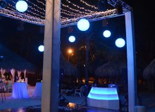 Outdoor wedding setup with Sphere light effects and stringlights